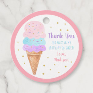 Ice Cream Pink Gold Pastel Birthday Thank You Favour Tags