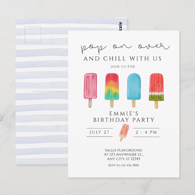  Ice cream Pool Birthday Invitation Pop On Over Postcard (Front/Back)