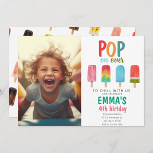 Ice cream Pool Birthday Photo Pop On Over Invitation