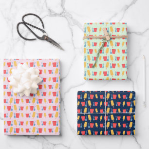 Ice Cream Pop and Sandcastle Bucket Shovel Pattern Wrapping Paper Sheet
