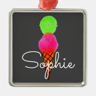 Ice cream pop art personal name gift metal tree decoration