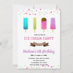 Ice cream popsicle birthday birthday invitation
