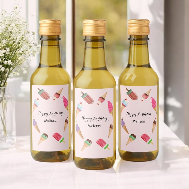 Ice Cream Popsicle Pink Pool Party   Wine Label (Creator Uploaded)