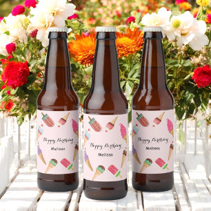 Ice Cream Popsicle Summer Pink Party Beer Bottle Label