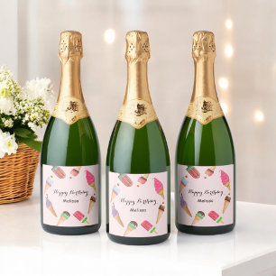 Ice Cream Popsicle Summer Pink Party  Sparkling Wine Label
