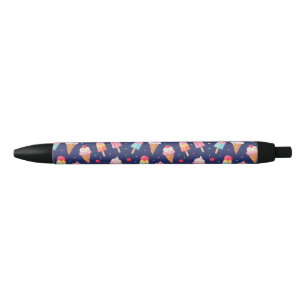 Ice cream, popsicles and cherries pattern black ink pen