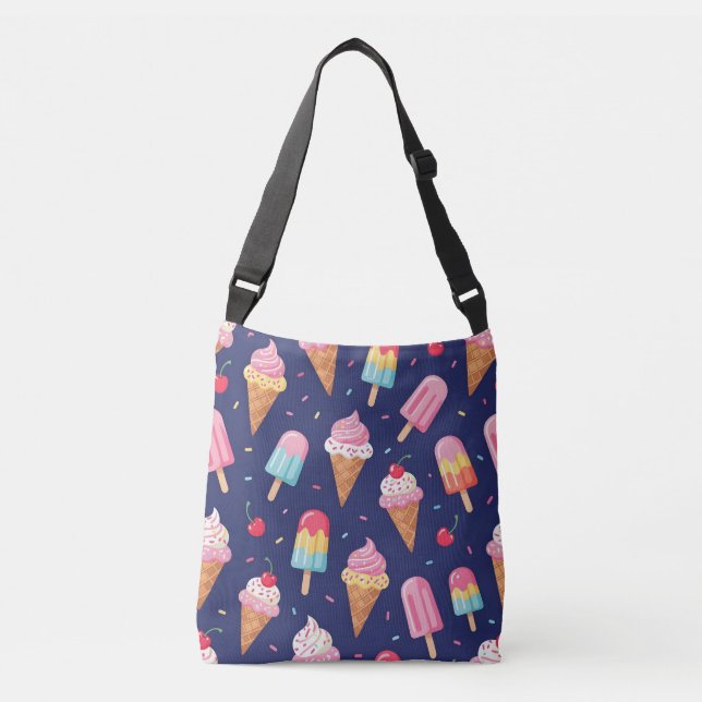 Ice cream, popsicles and cherries pattern crossbody bag (Front)