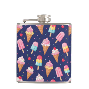 Ice cream, popsicles and cherries pattern hip flask