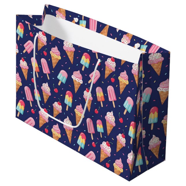 Ice cream, popsicles and cherries pattern large gift bag (Front Angled)