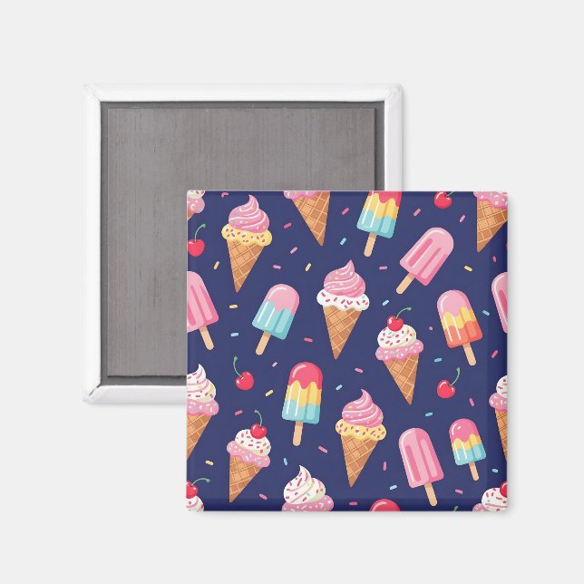 Ice cream, popsicles and cherries pattern magnet (Front/Back)