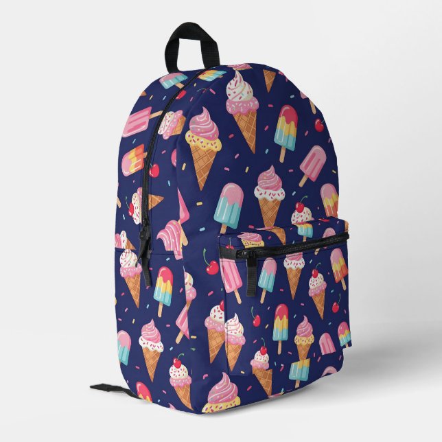 Ice cream, popsicles and cherries pattern printed backpack (Back Corner Left)