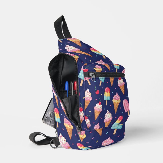 Ice cream, popsicles and cherries pattern sling bag (Open)