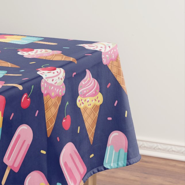 Ice cream, popsicles and cherries pattern tablecloth (In Situ)