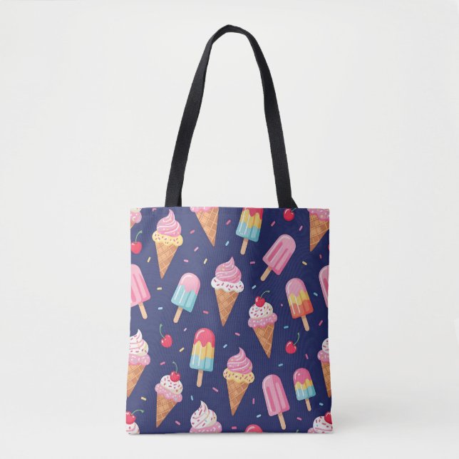 Ice cream, popsicles and cherries pattern tote bag (Front)