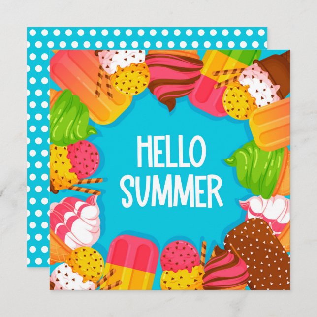 Ice Cream & Popsicles Hello Summer Greeting Card (Front/Back)