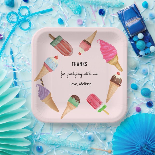 Ice Cream Popsicles Pink Party Paper Plate (Party)