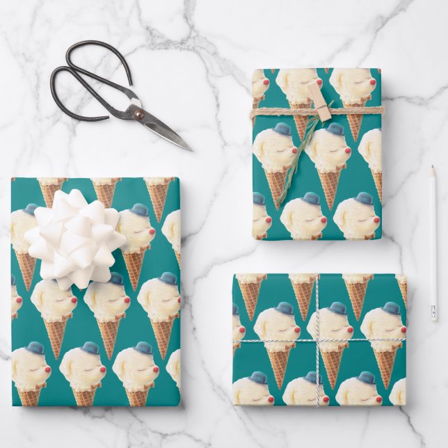 Ice Cream Puppy Pattern Wrapping Paper Sheet (Front)
