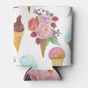 Ice-cream, raspberries: watercolor pattern. can cooler