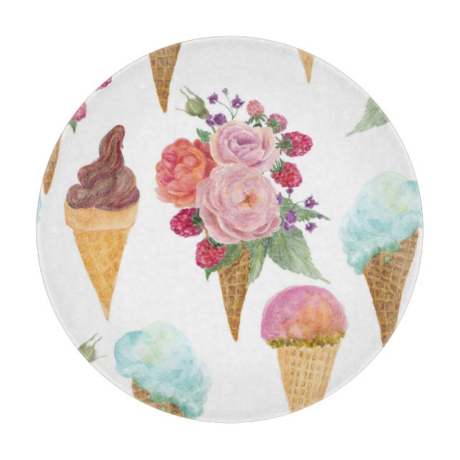 Ice-cream, raspberries: watercolor pattern. cutting board (Front)