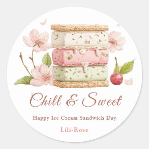 Ice Cream Sandwich Day Watercolor  Classic Round Sticker