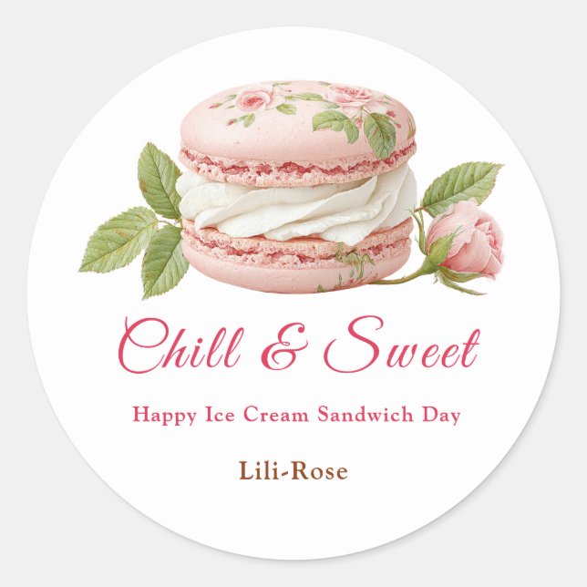 Ice Cream Sandwich Day Watercolor  Classic Round Sticker (Front)