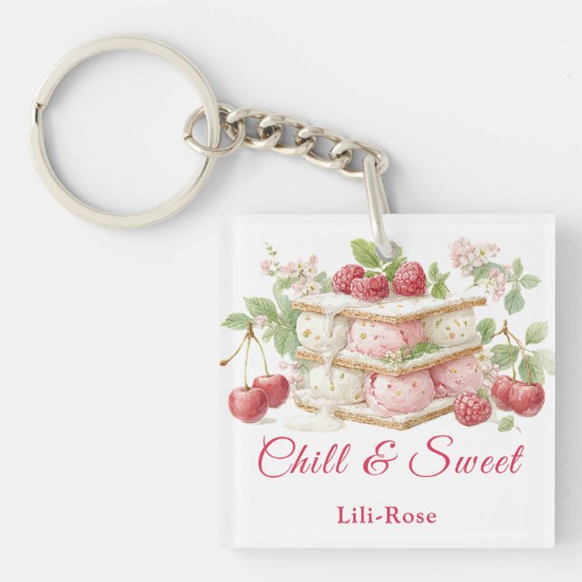 Ice Cream Sandwich Day Watercolor  Key Ring (Front)
