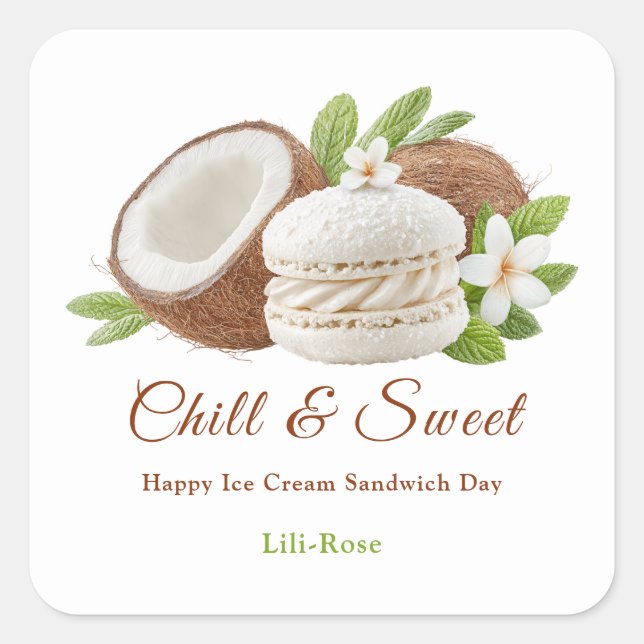 Ice Cream Sandwich Day Watercolor  Square Sticker (Front)