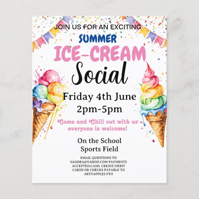 Ice-cream school Party fundraiser Flyer (Front)