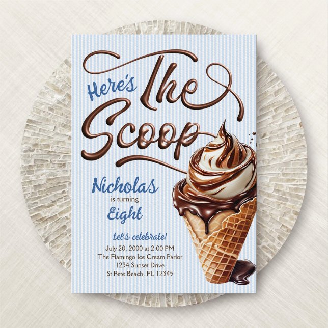 Ice Cream Scoop Boys Birthday Invitation (Creator Uploaded)