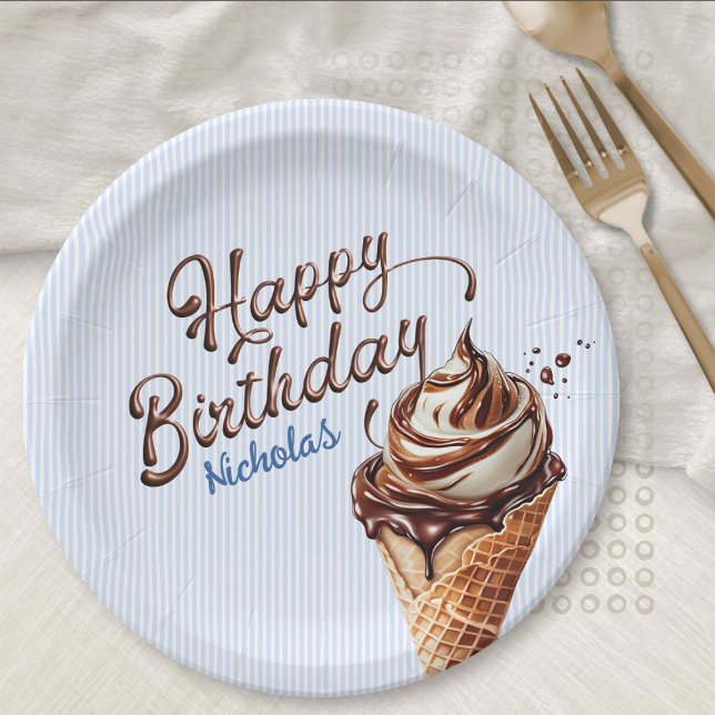 Ice Cream Scoop Boys Birthday Paper Plate (Creator Uploaded)