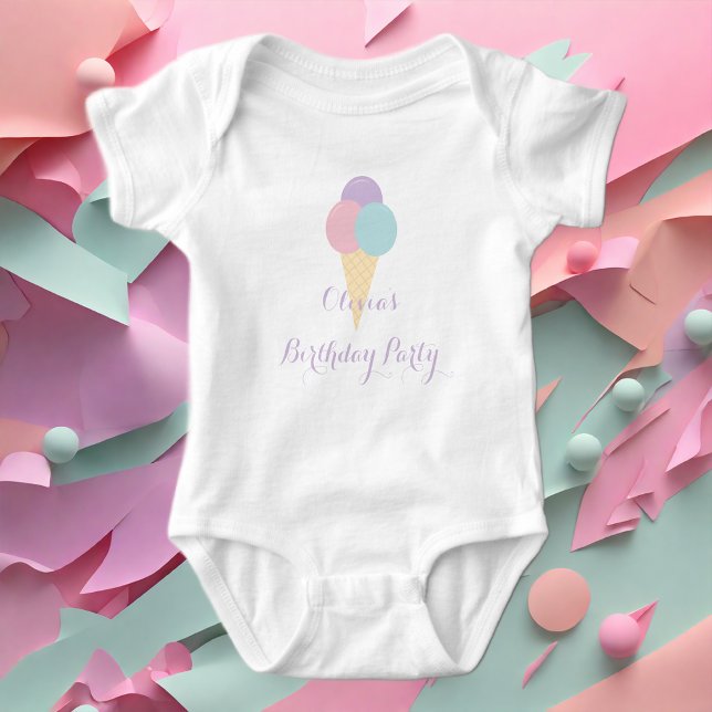 Ice Cream Scoop colourful pastel birthday party Baby Bodysuit (Creator Uploaded)