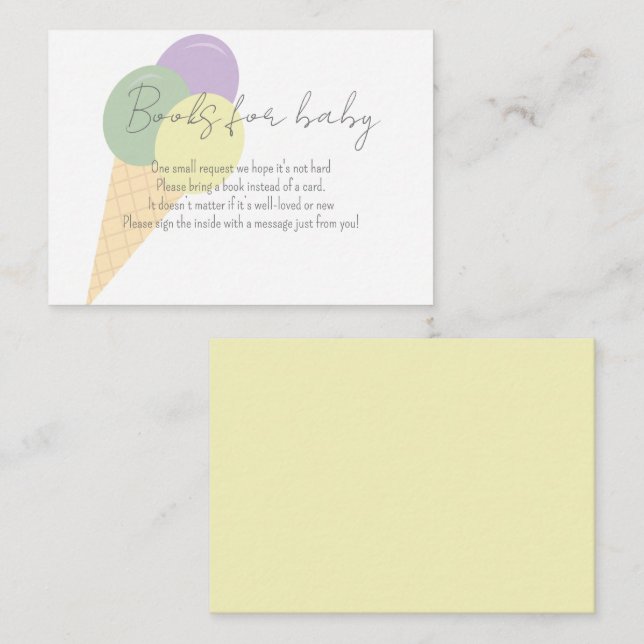 Ice Cream Scoop Confetti Books For Baby Shower Enclosure Card (Front/Back)