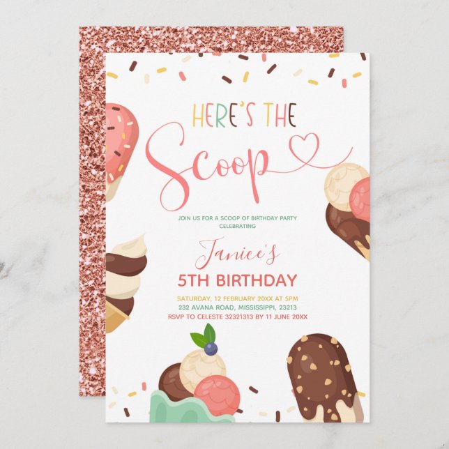 Ice Cream Scoop Girl Birthday Invitation (Front/Back)