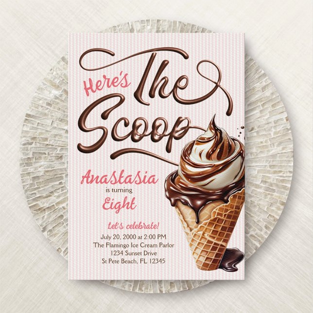 Ice Cream Scoop Girls Birthday Invitation (Creator Uploaded)
