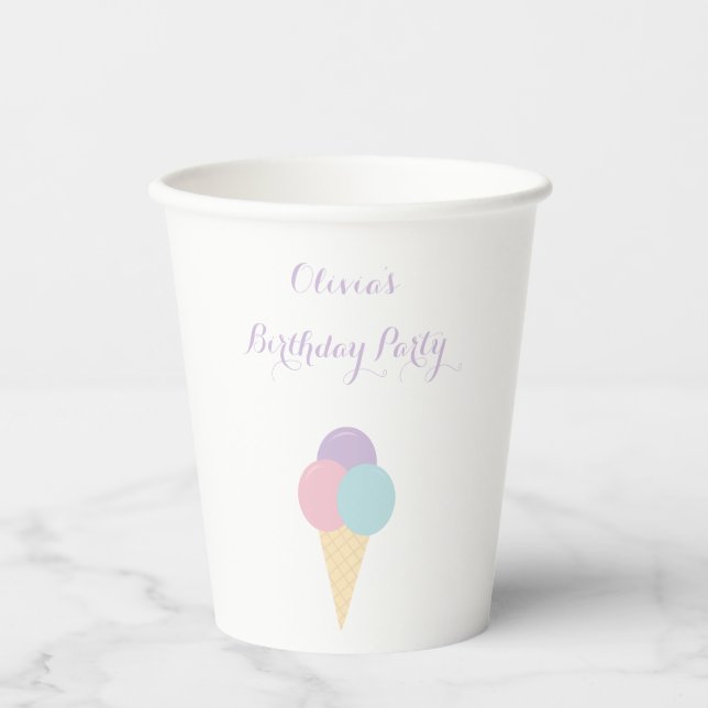 Ice Cream Scoop Pastel colourful birthday party Paper Cups (Front)