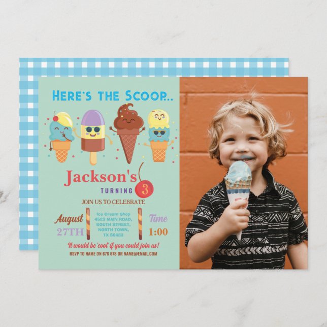 Ice Cream Scoop Shop Boys Cool Lolly Invitation (Front/Back)