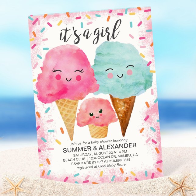 Ice Cream Scoop Sprinkles Girl Summer Baby Shower Invitation (Creator Uploaded)