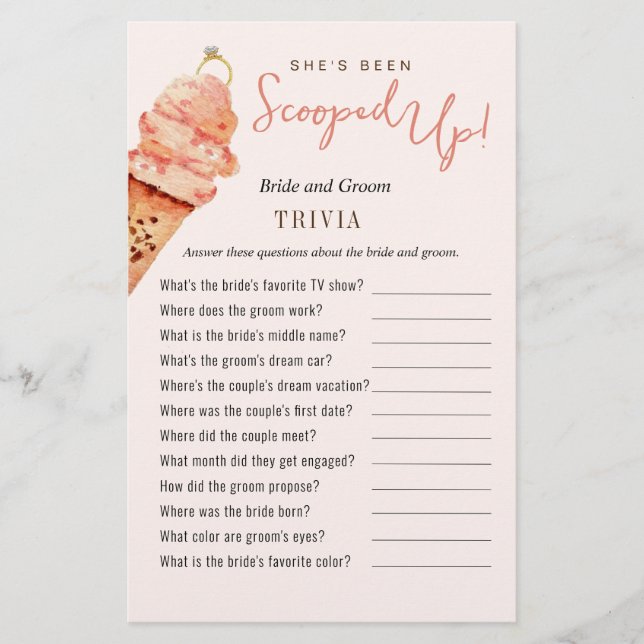 Ice Cream Scooped up Trivia Shower games (Front)
