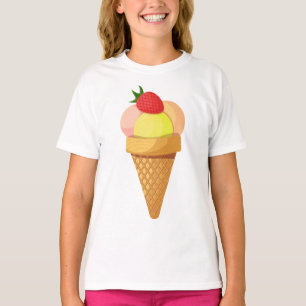 Ice cream scoops and strawberry in waffle cone T-Shirt