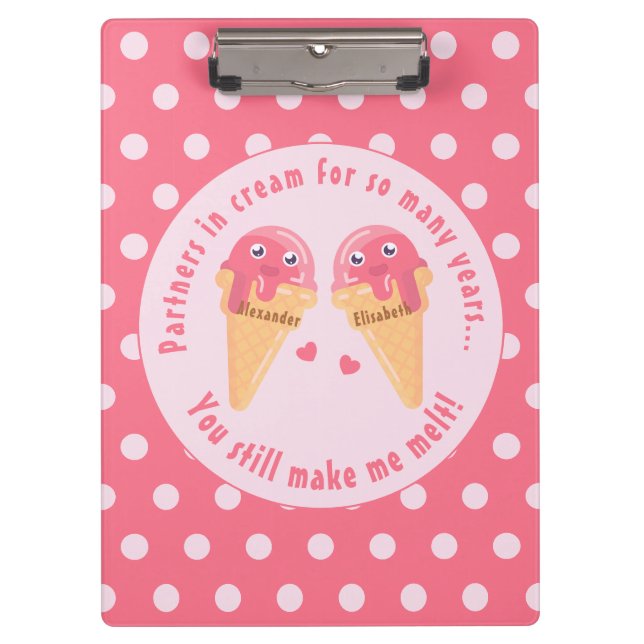 Ice Cream Scoops Cute Romantic Valentine's Day Clipboard (Front)