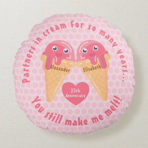 Ice Cream Scoops Cute Romantic Valentine's Day Round Cushion