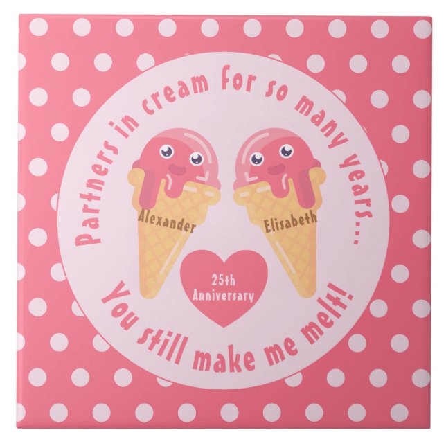 Ice Cream Scoops Cute Romantic Valentine's Day Tile (Front)