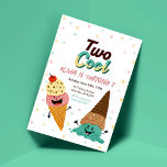 Ice Cream Scoops Kids 2nd Birthday Party Invites<br><div class="desc">Customise birthday invites for your Two Cool girl or boy turning two. Adorable ice cream scoop invitation for girl or boy 2nd birthday party. Pastels and polka dots with sprinkles,  cherries and smiling scoops of ice cream. Green with ice cream cone graphic on the back.</div>