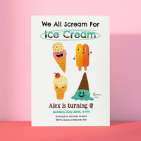 Ice Cream Scoops Kids Birthday Party Invitations