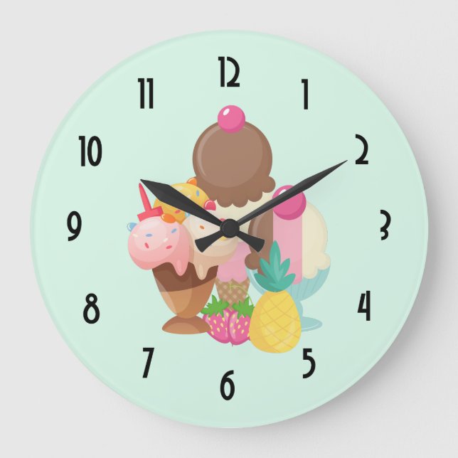 Ice Cream Scoops with Sprinkles Large Clock (Front)