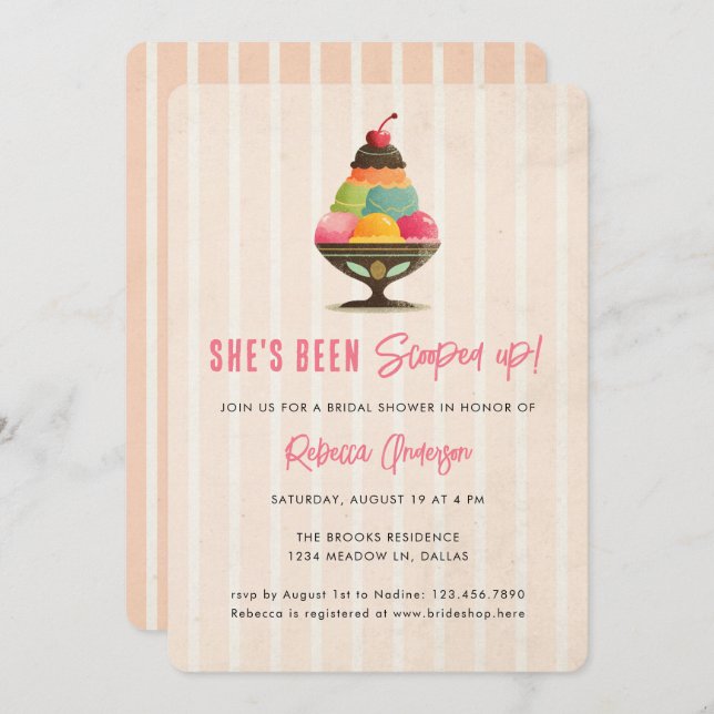 Ice Cream She's been scooped up Pink Bridal Shower Invitation (Front/Back)