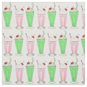 Ice Cream Shoppe Pink Green Shake Milkshake Print Fabric