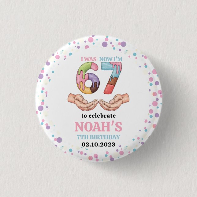 Ice Cream “Six Seven” 7th Birthday Party for Kids 3 Cm Round Badge (Front)
