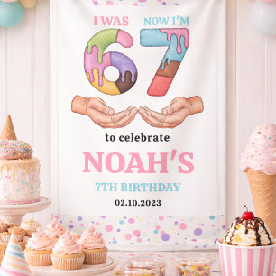 Ice Cream “Six Seven” 7th Birthday Party for Kids Banner