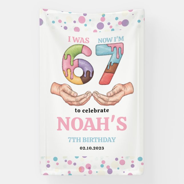 Ice Cream “Six Seven” 7th Birthday Party for Kids Banner (Vertical)